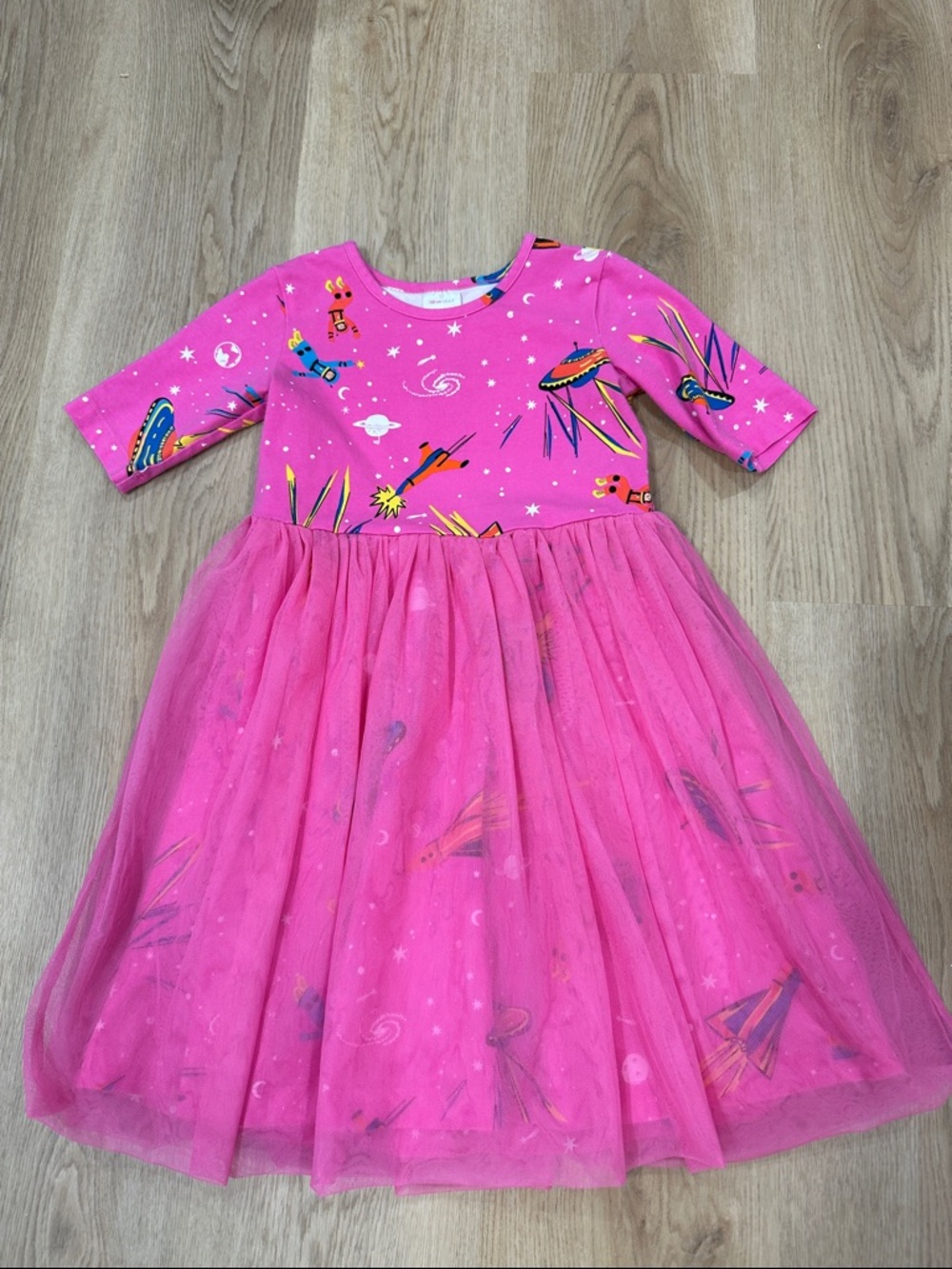 Hanna Andersson  Pink Space Rocket Tulle Dress size 6-7